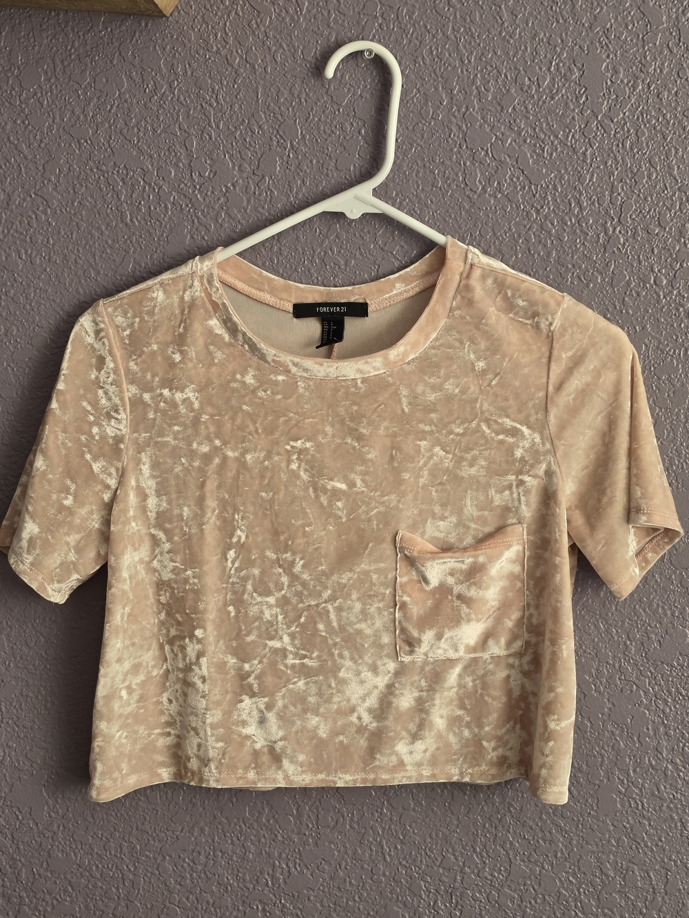 Forever 21 Pink Velvet Crop Tee with Pocket